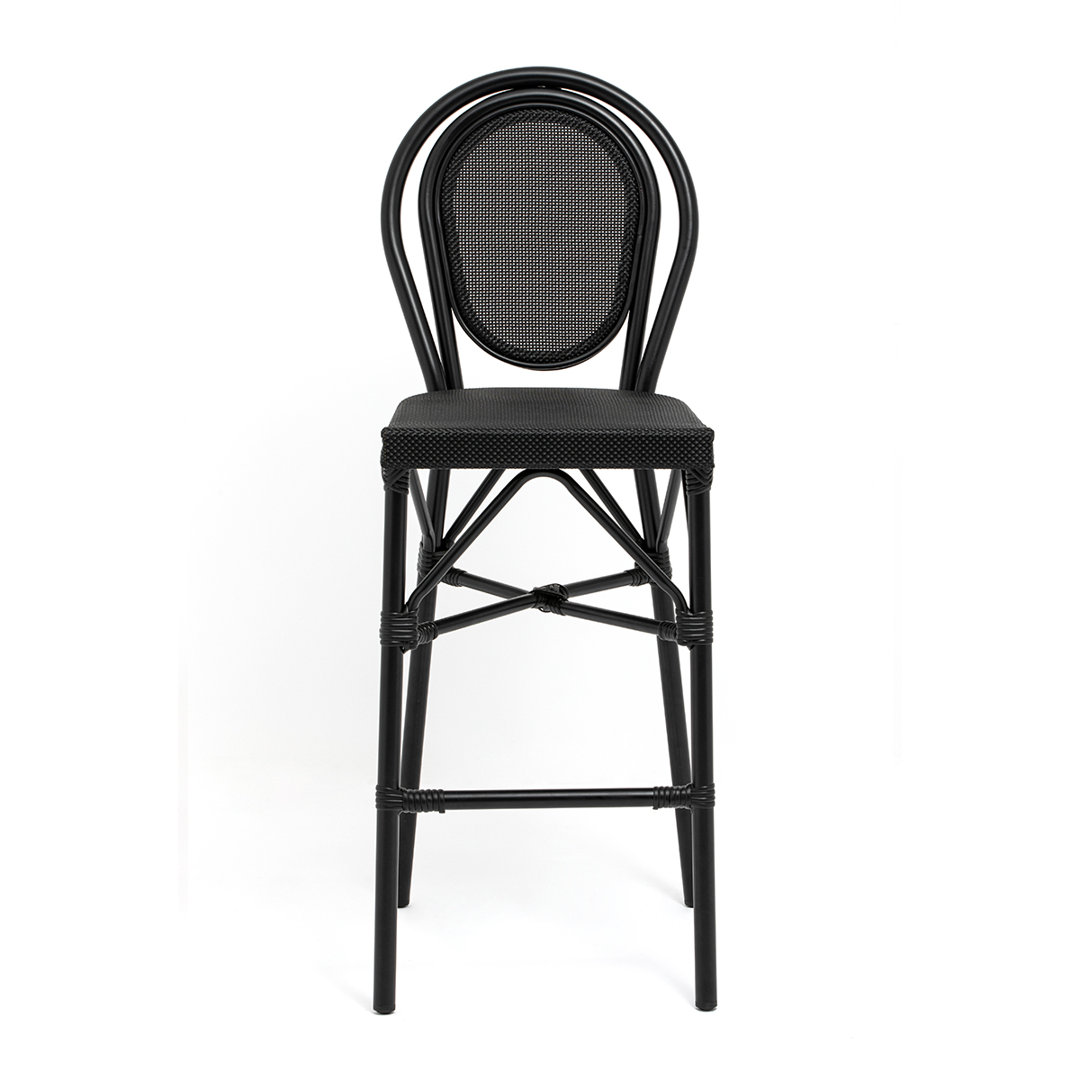 Abode Bar Stool In Black Textylene Mesh With Black Frame - Set Of 1